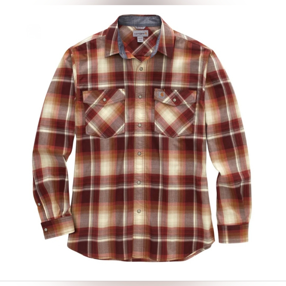 Carhartt Men's Casual Plaid Shirt - Red and Tan